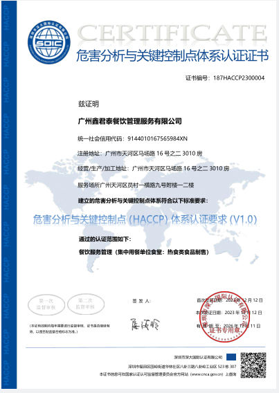 HACCP体系认证证书1