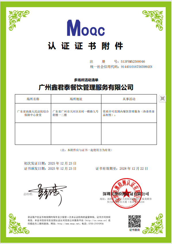 食品安全管理体系认证证书2